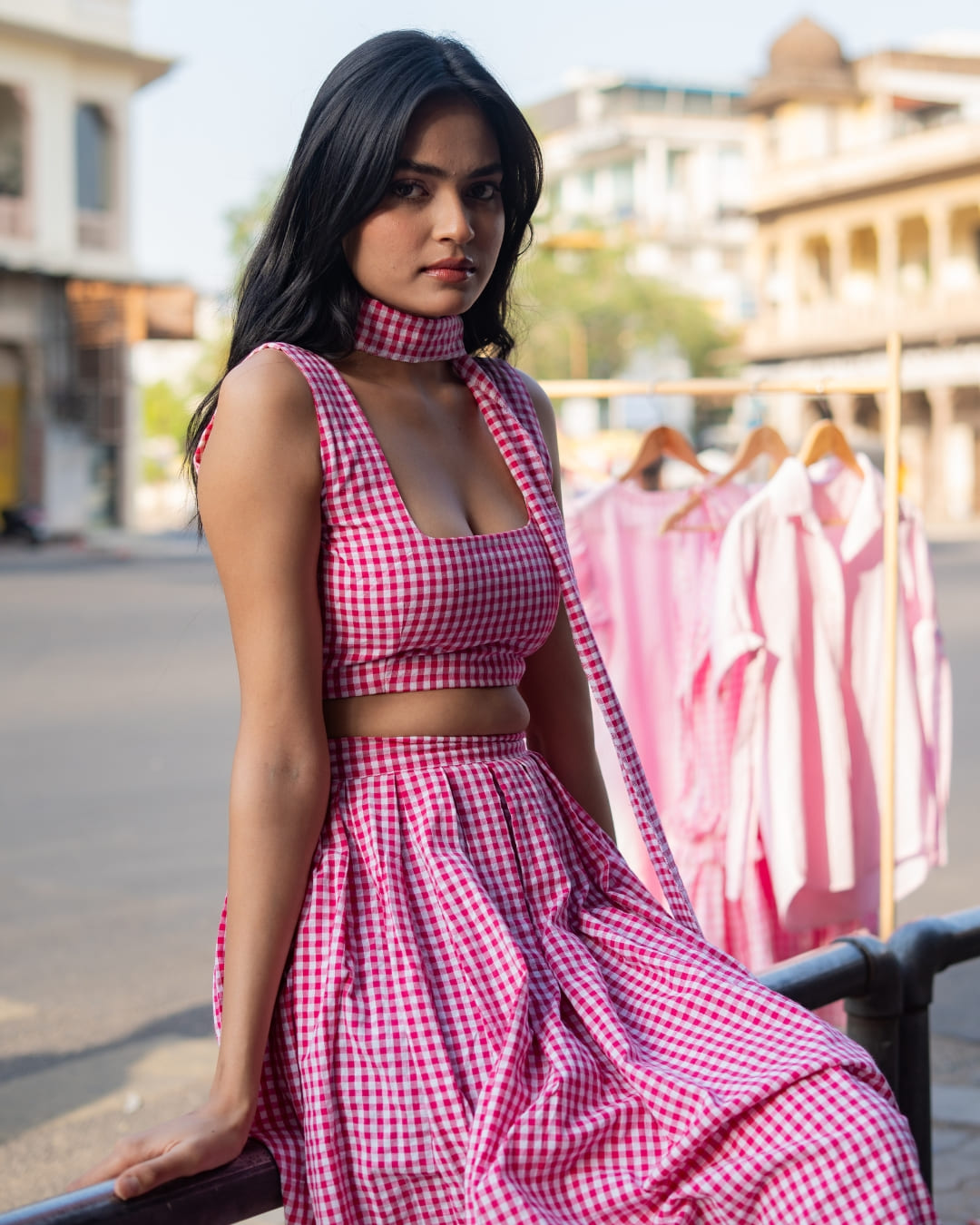 Berry Blossom – Pink Gingham Cotton Skirt Set