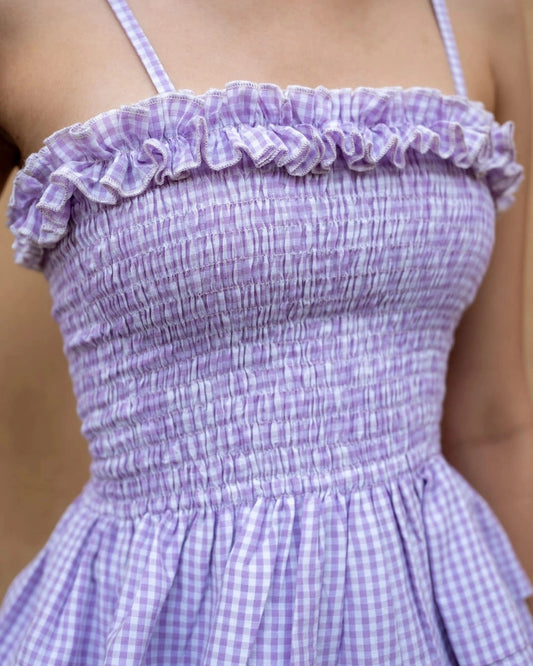 Lilac Bloom – Lavender Gingham Cotton Co-Ord Set