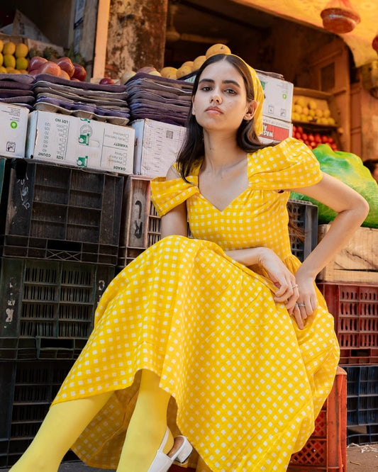 Mango Bliss – Yellow Check Maxi Dress