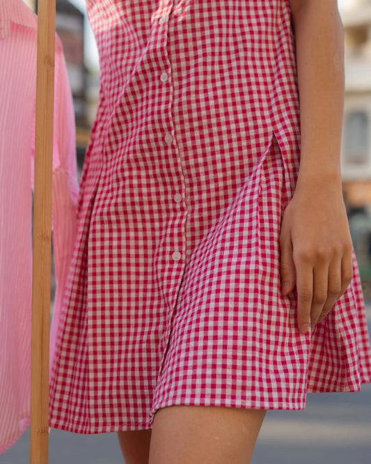 Sugar Berry – Dark Pink Gingham Collar Dress