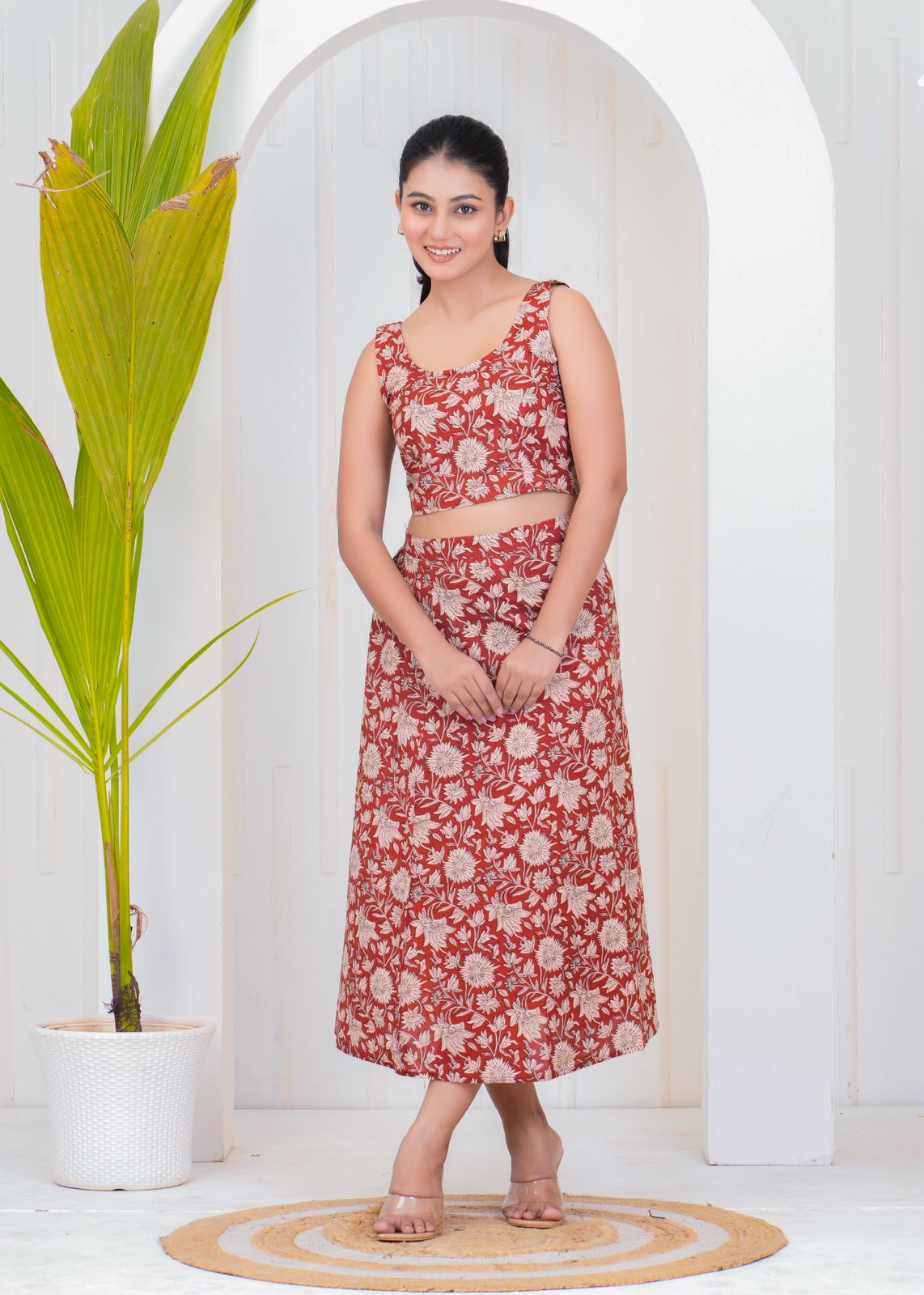 Sunshine Red Co-Ord Slit Skirt Set