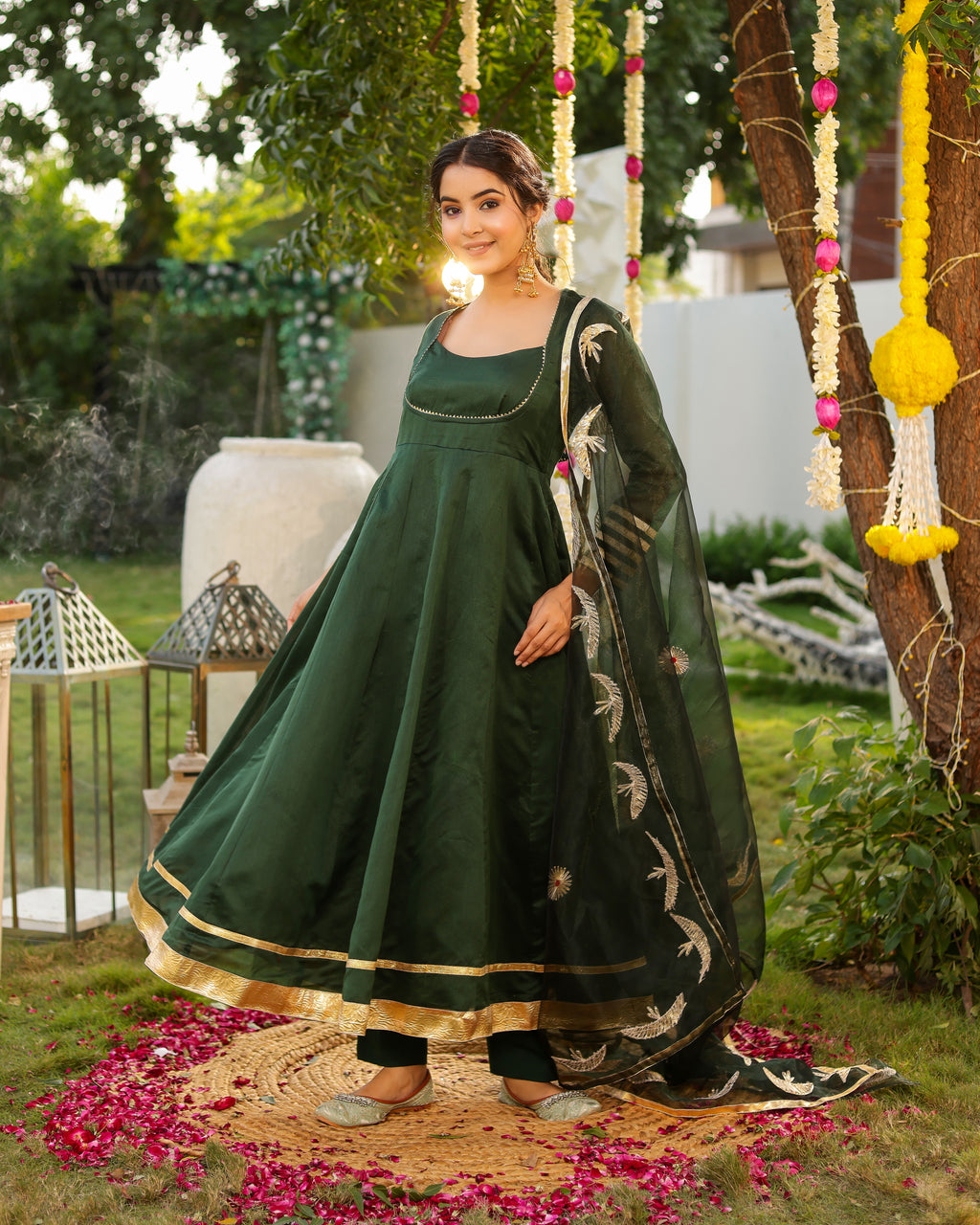 Harika Green Solid Chanderi Suit Set