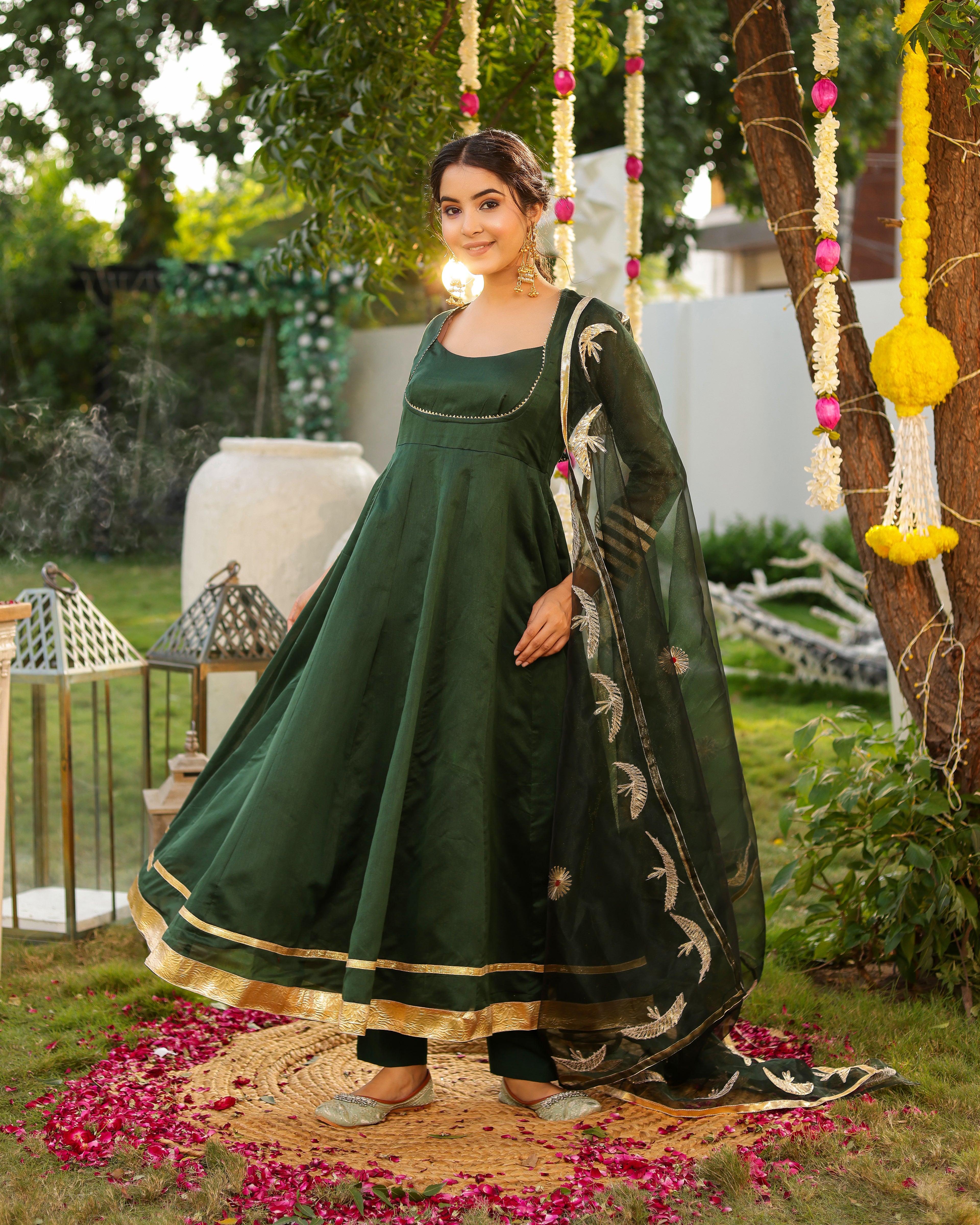 Harika Green Solid Chanderi Suit Set