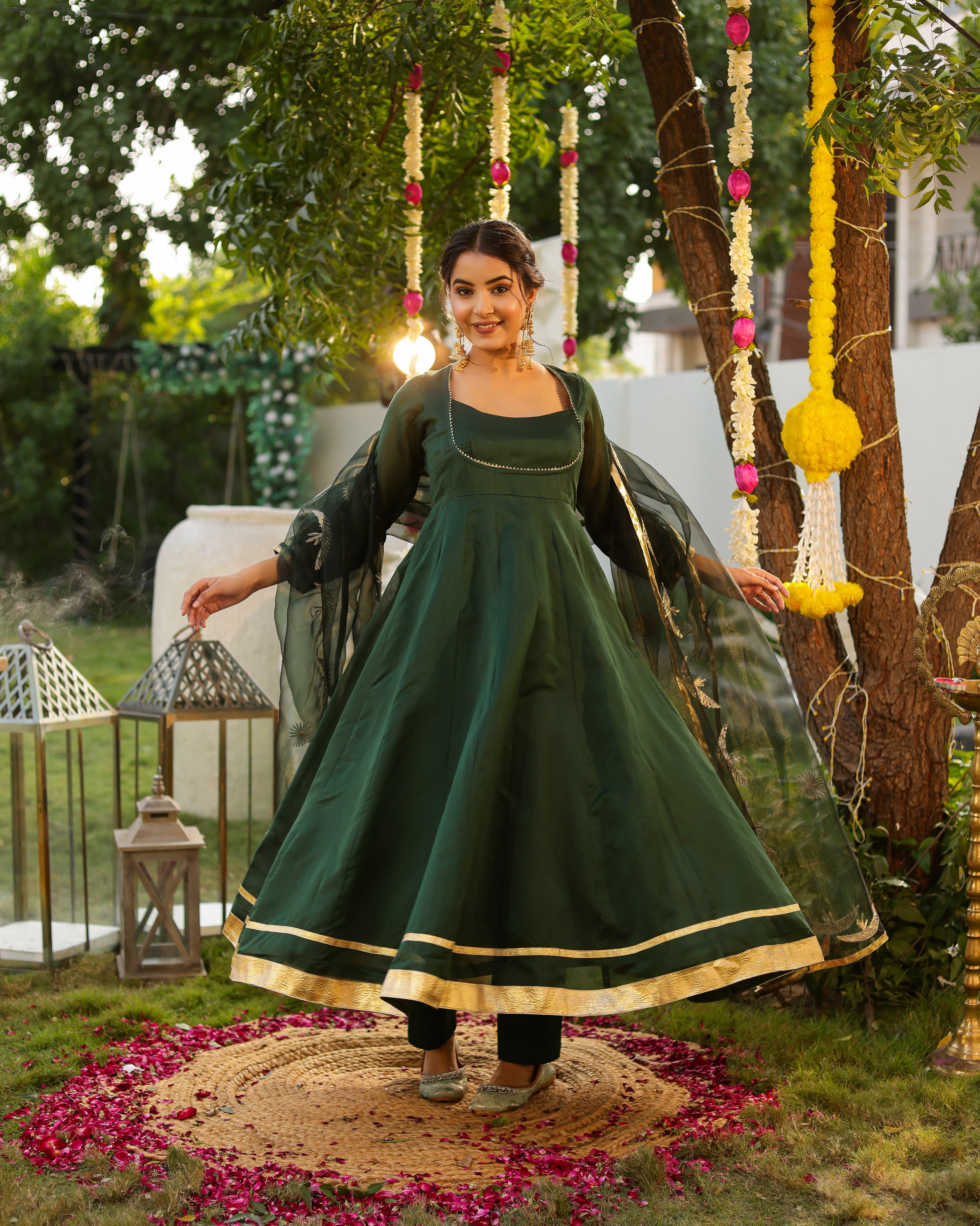 Harika Green Solid Chanderi Suit Set
