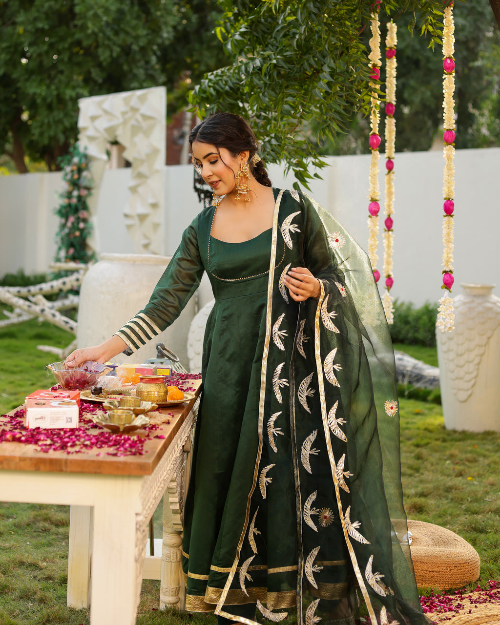 Harika Green Solid Chanderi Suit Set