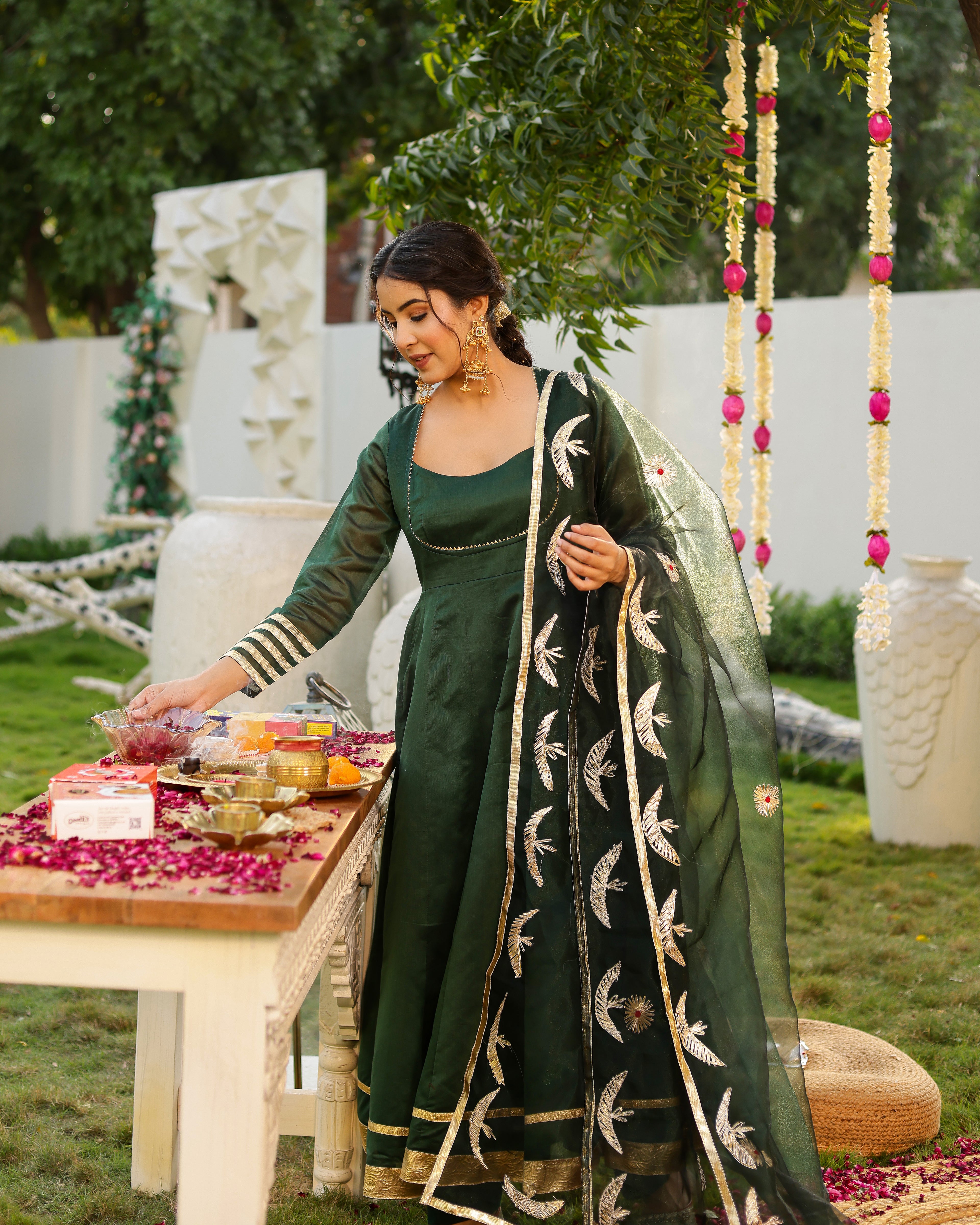 Harika Green Solid Chanderi Suit Set
