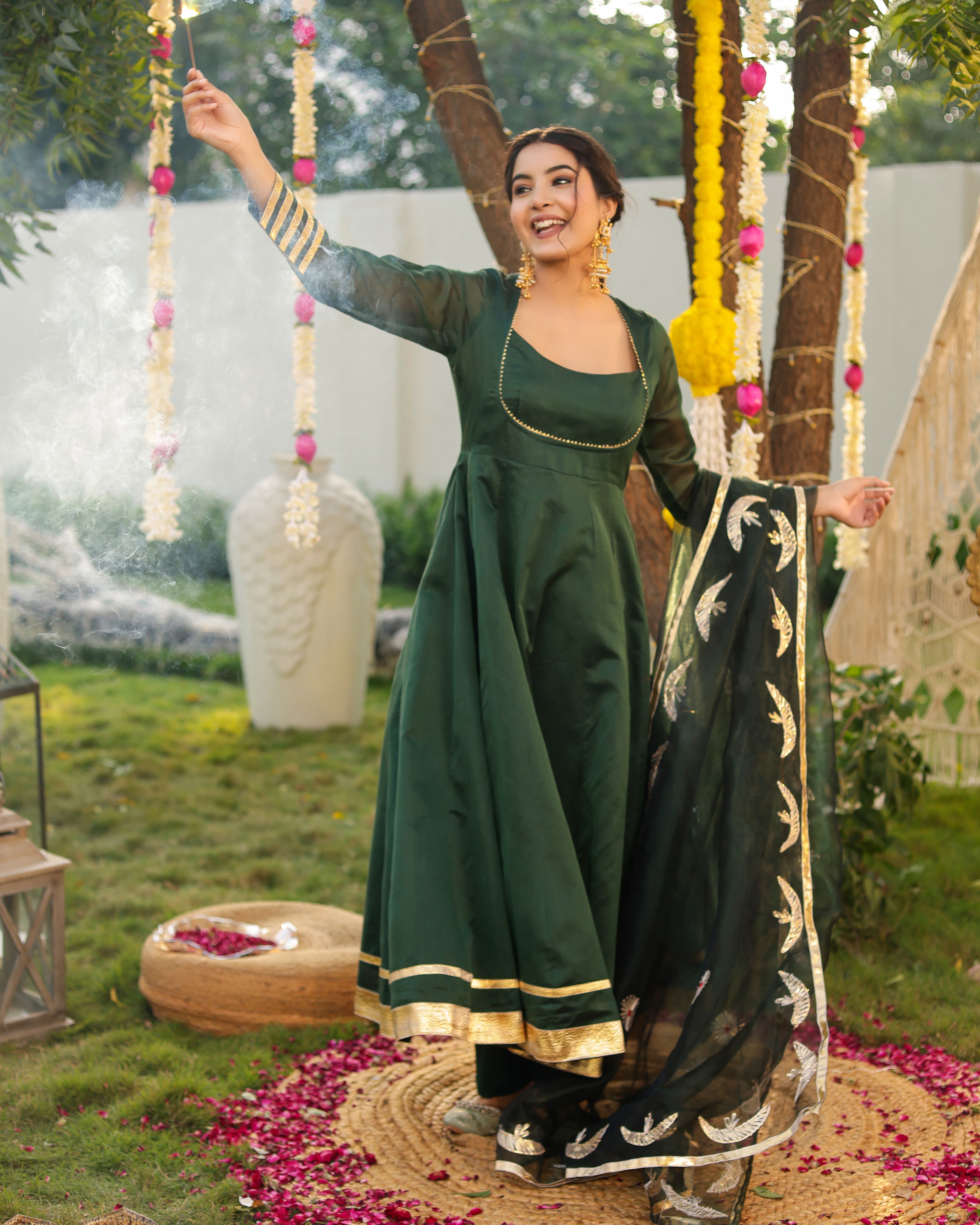 Harika Green Solid Chanderi Suit Set