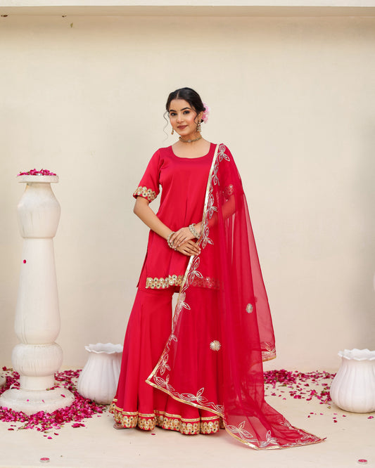 Kum Kum Royal Red Solid Sharara Set