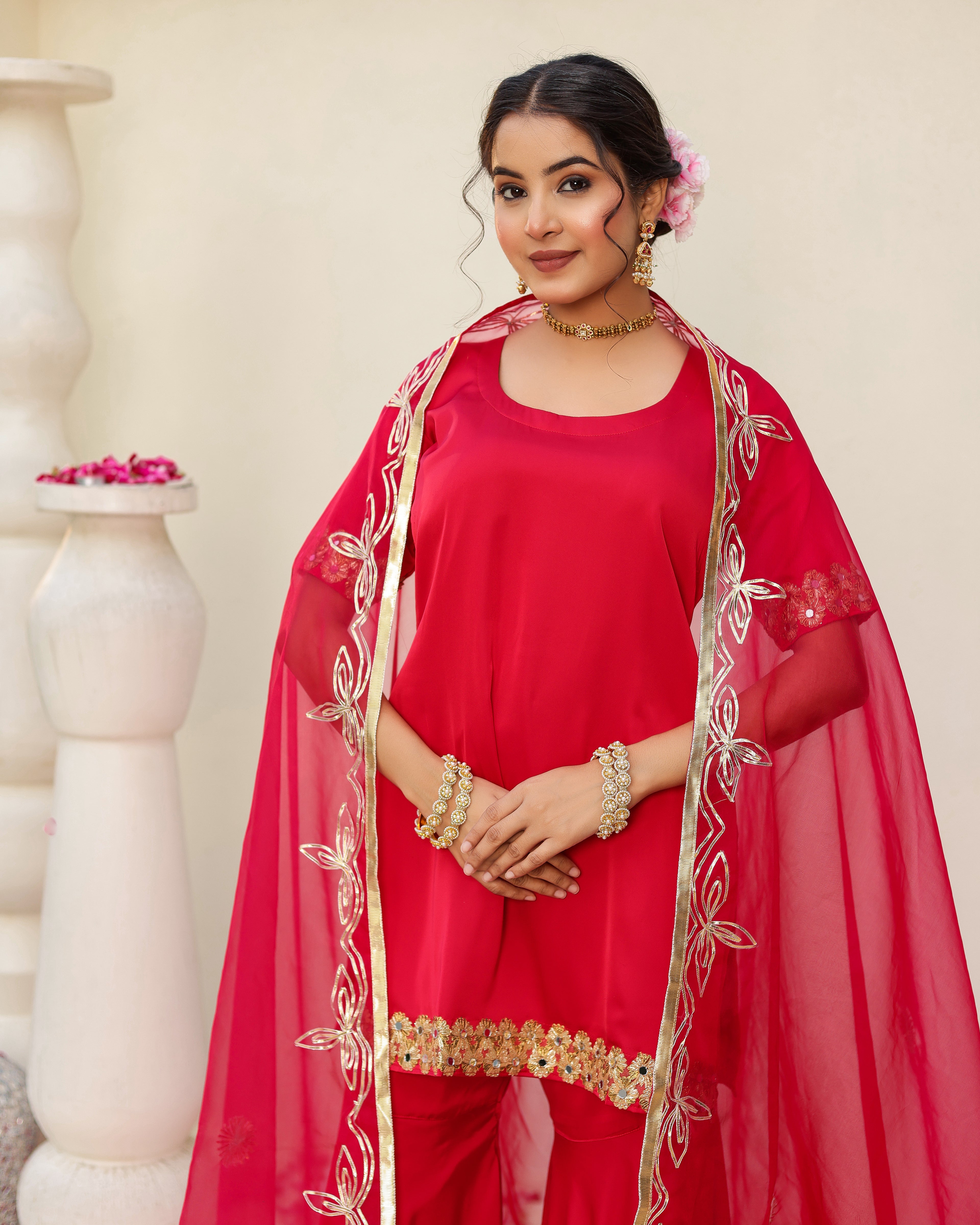 Kum Kum Royal Red Solid Sharara Set