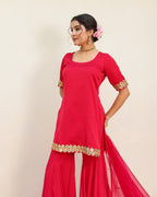 Kum Kum Royal Red Solid Sharara Set