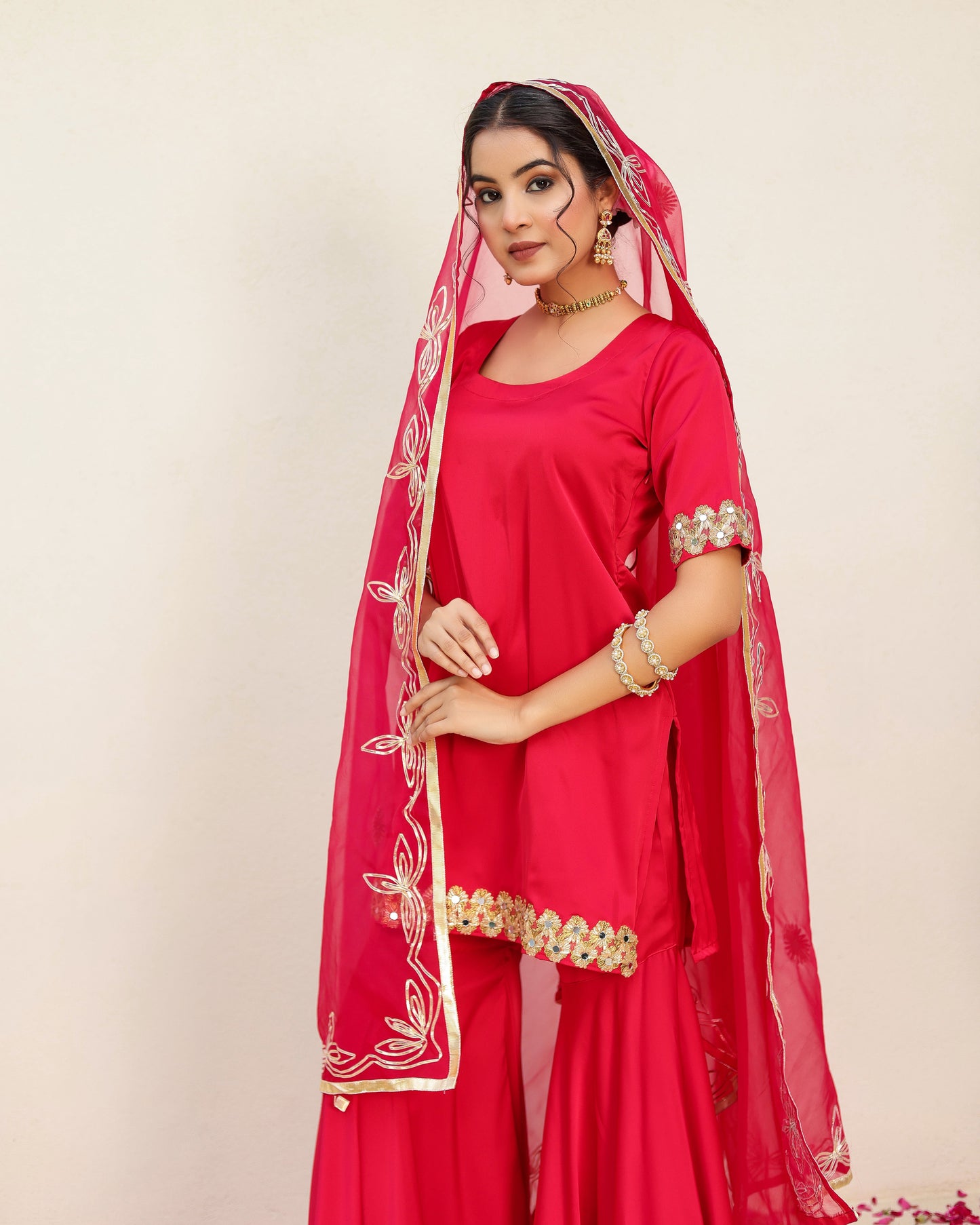 Kum Kum Royal Red Solid Sharara Set