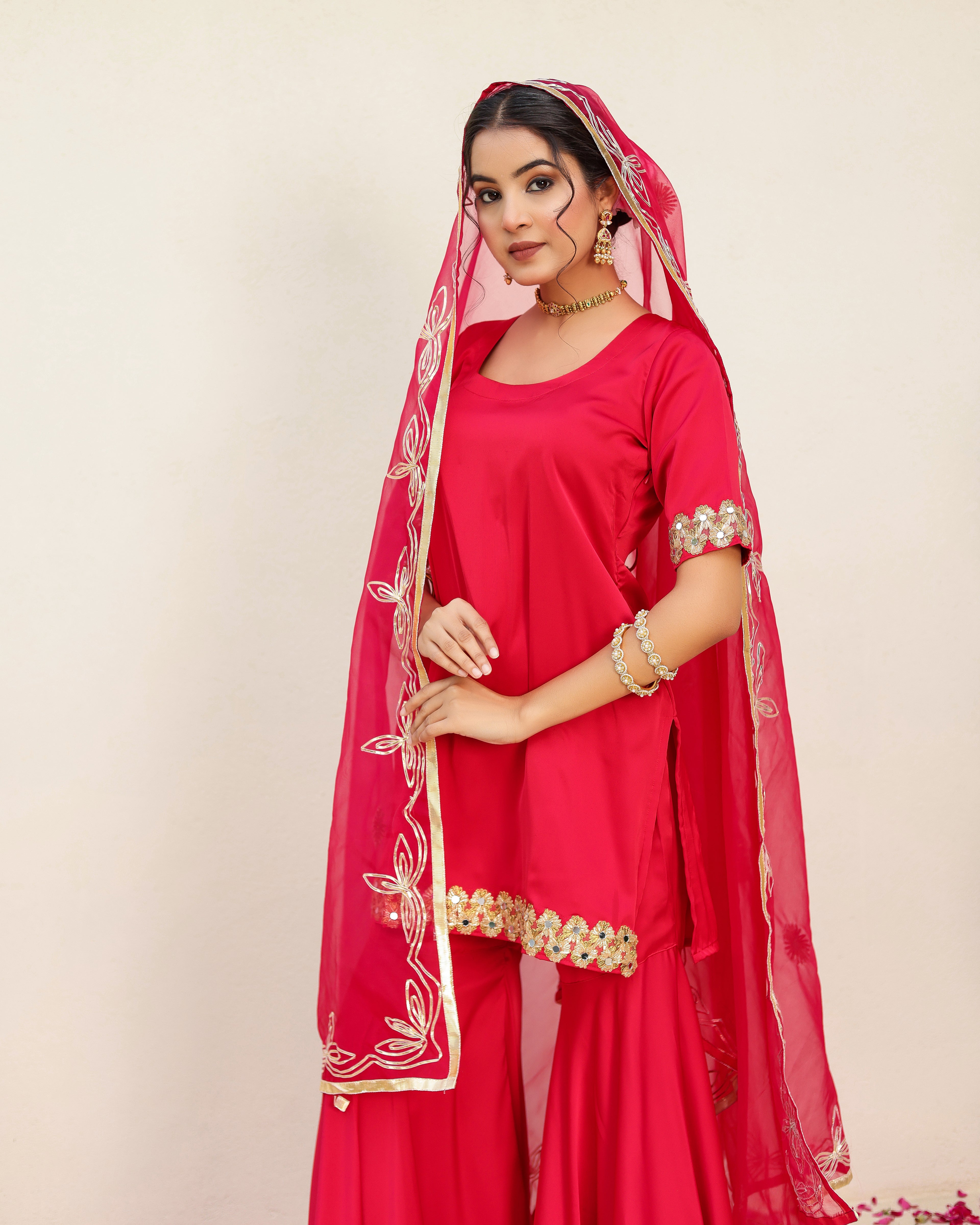 Kum Kum Royal Red Solid Sharara Set