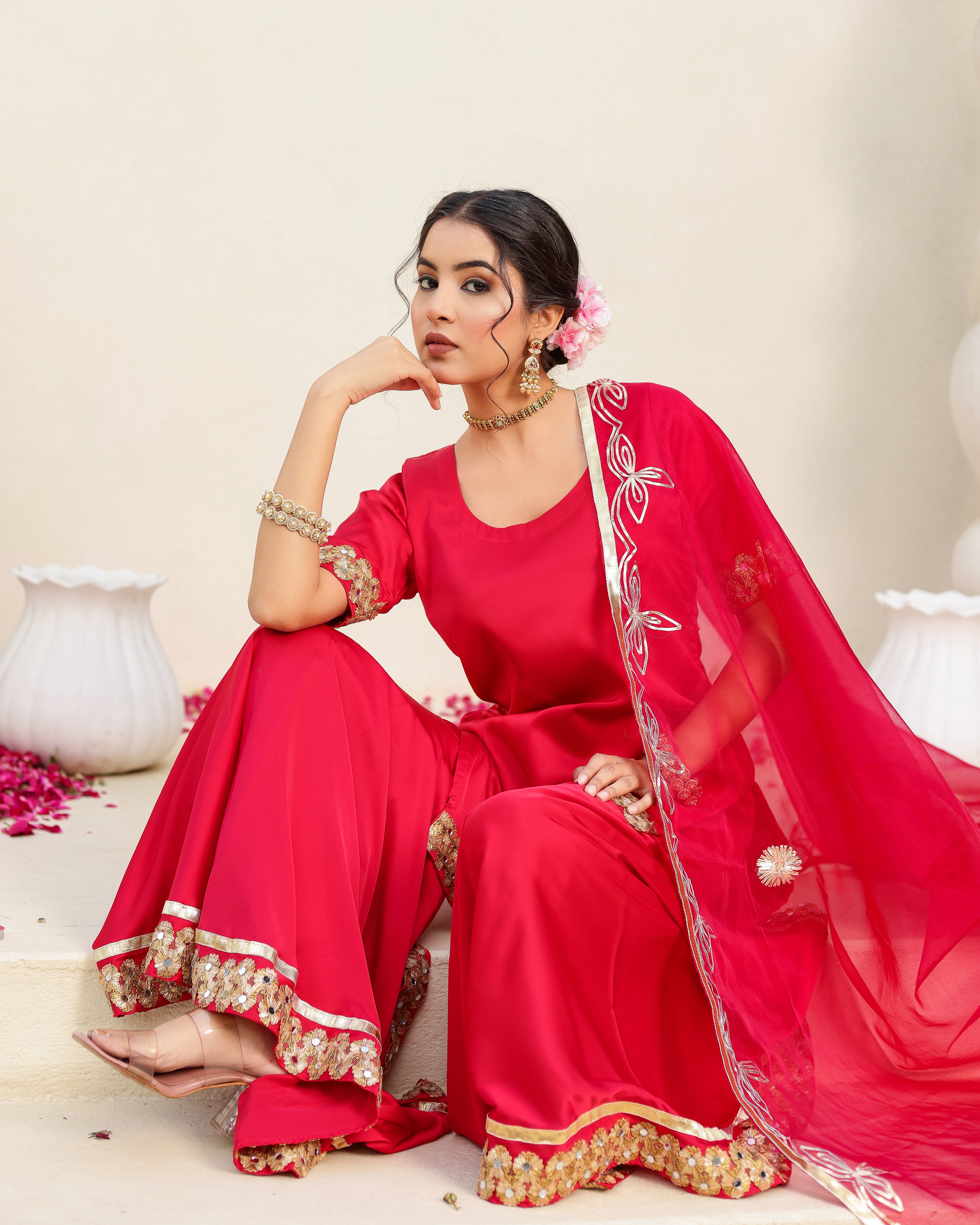 Kum Kum Royal Red Solid Sharara Set