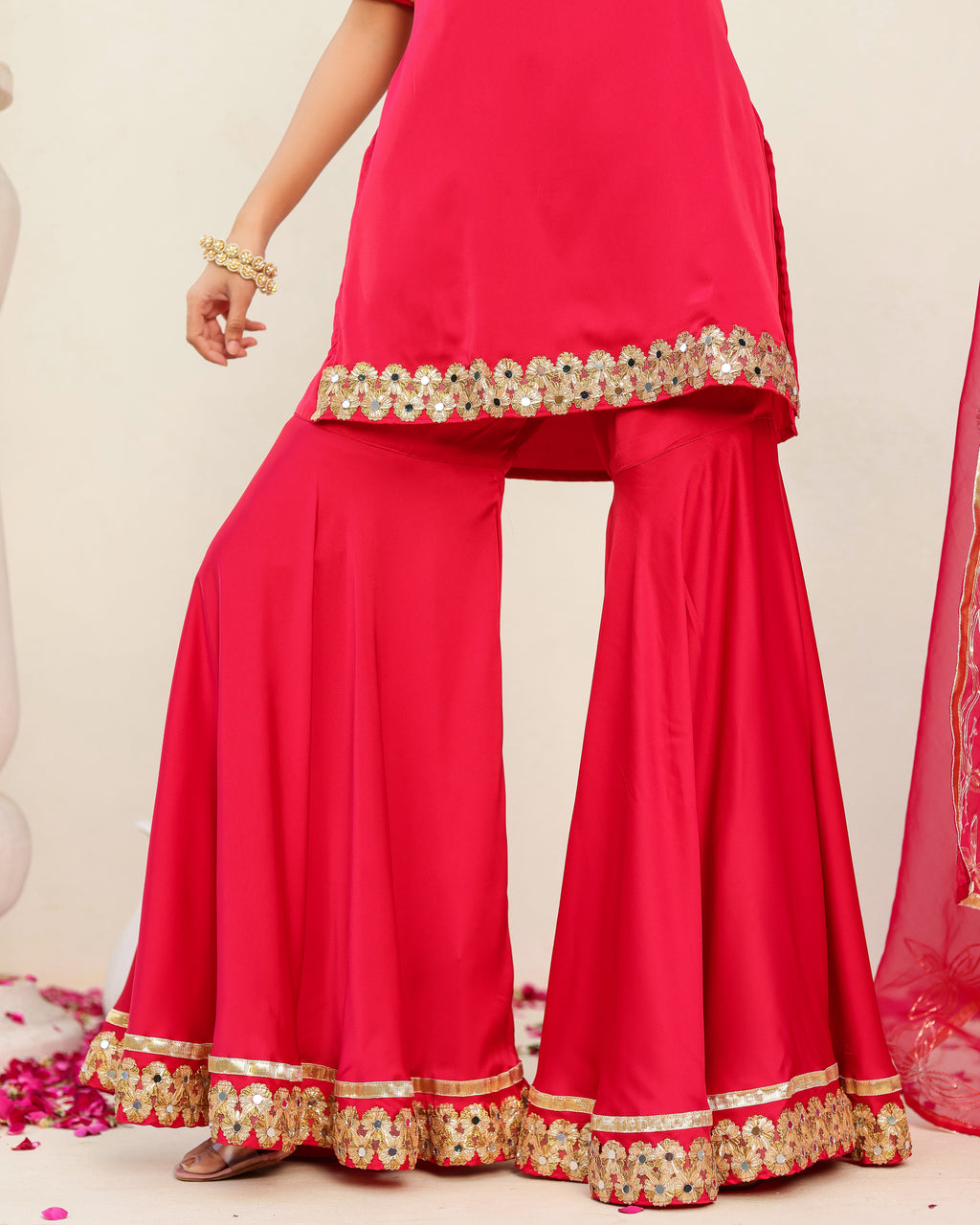Kum Kum Royal Red Solid Sharara Set