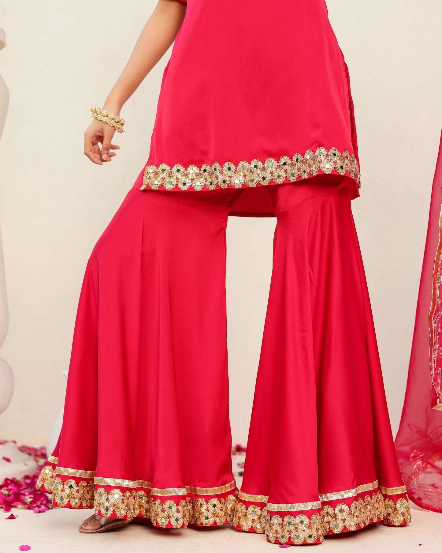 Kum Kum Royal Red Solid Sharara Set