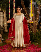 Noor Ivory Anarkali Set with Mehroon Duppata
