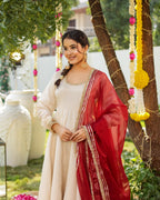 Noor Ivory Anarkali Set with Mehroon Duppata