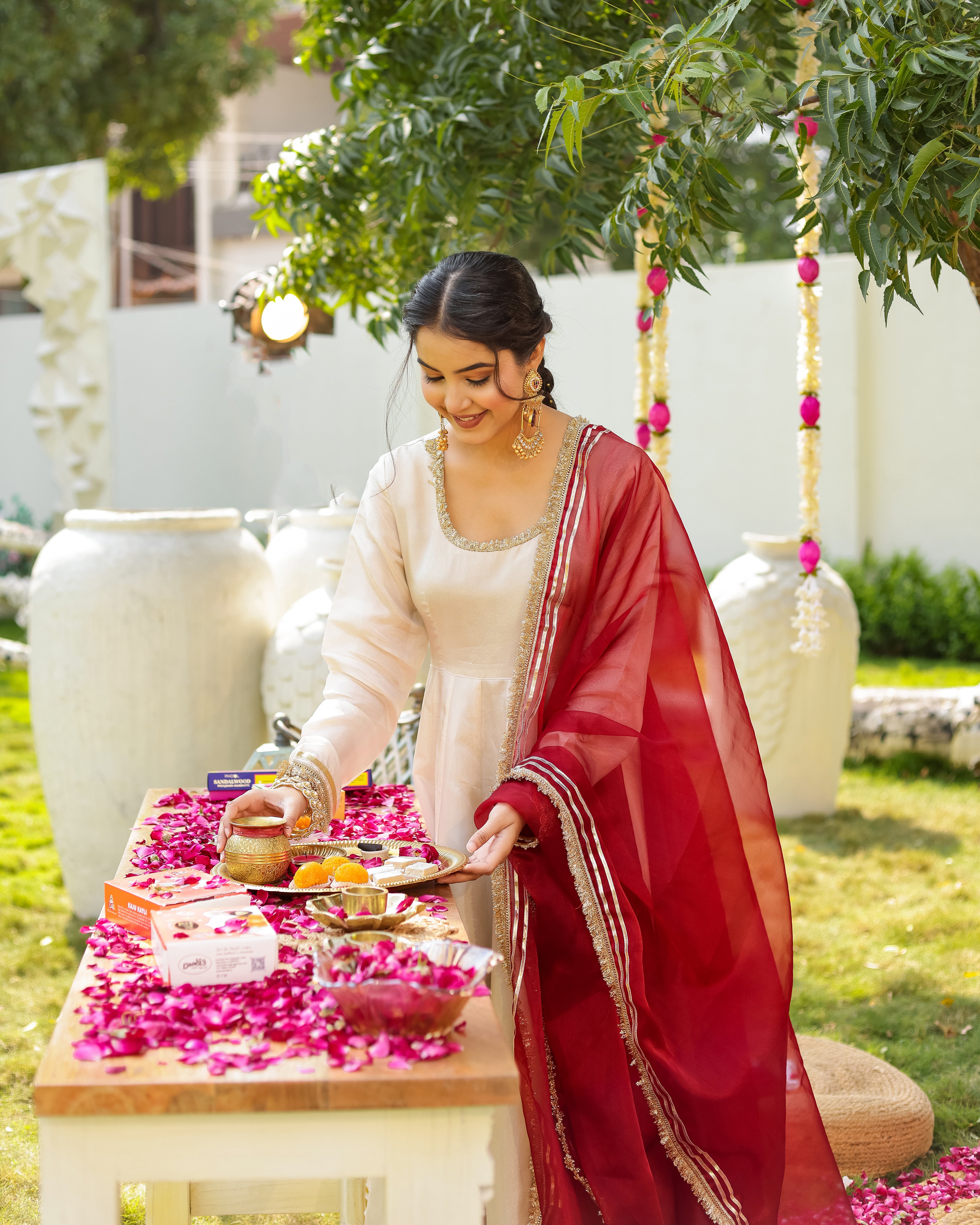 Noor Ivory Anarkali Set with Mehroon Duppata