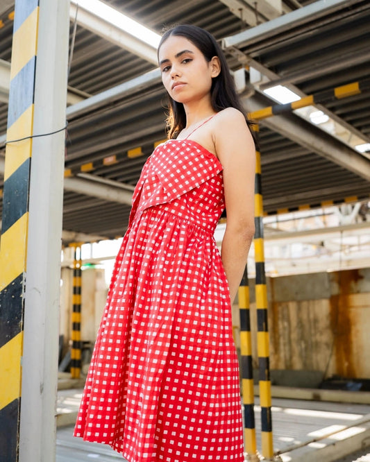 Berry Bow – Red Check Bow Dress