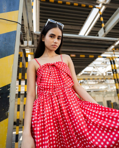 Berry Bow – Red Check Bow Dress