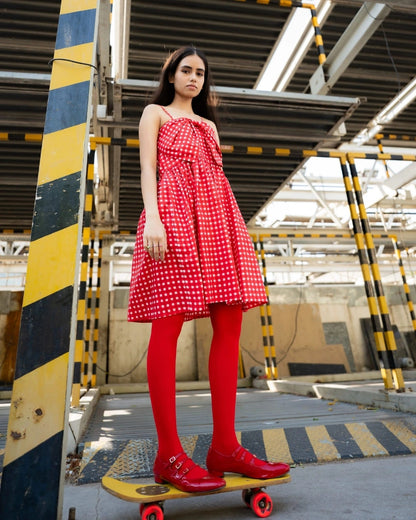 Berry Bow – Red Check Bow Dress