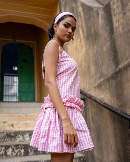 Blush Berry – Pink Gingham Cotton Mini Dress
