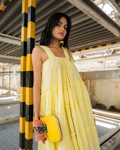 Buttercup Bliss – Yellow Tiered Cotton Dress