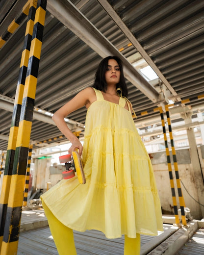 Buttercup Bliss – Yellow Tiered Cotton Dress