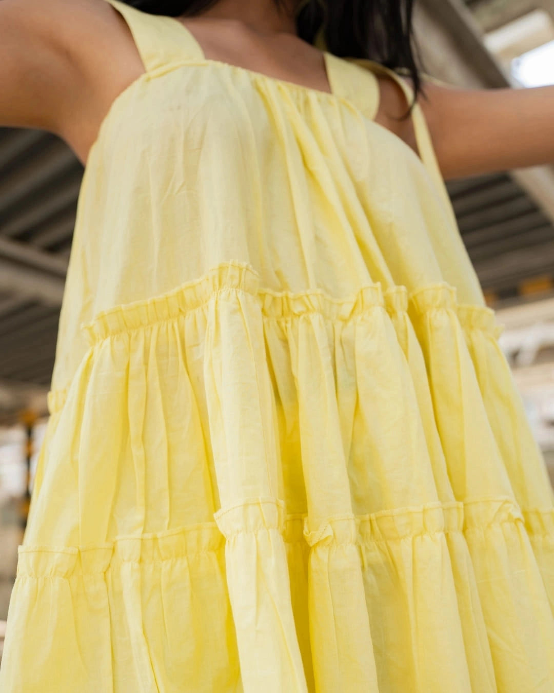 Buttercup Bliss – Yellow Tiered Cotton Dress