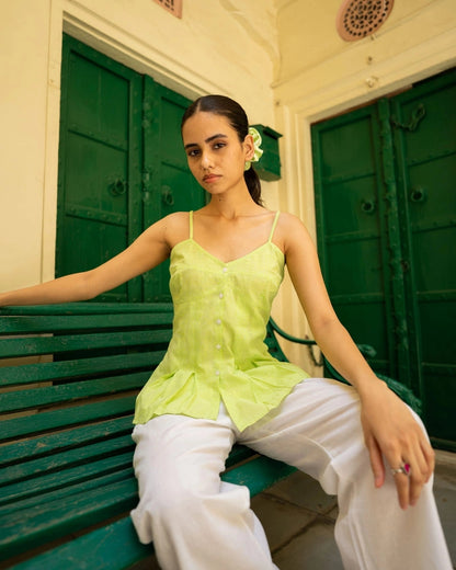 Lime Blossom – Green Gingham Peplum Dress