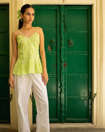 Lime Blossom – Green Gingham Peplum Dress