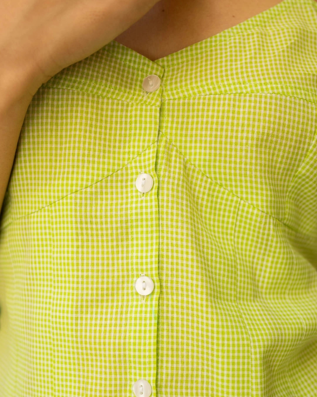 Lime Blossom – Green Gingham Peplum Dress