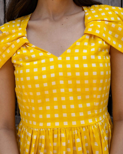 Mango Bliss – Yellow Check Maxi Dress