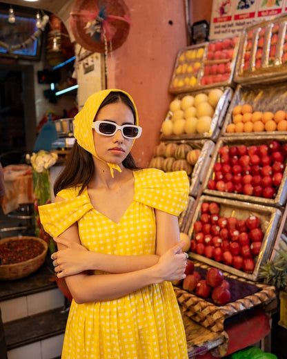 Mango Bliss – Yellow Check Maxi Dress