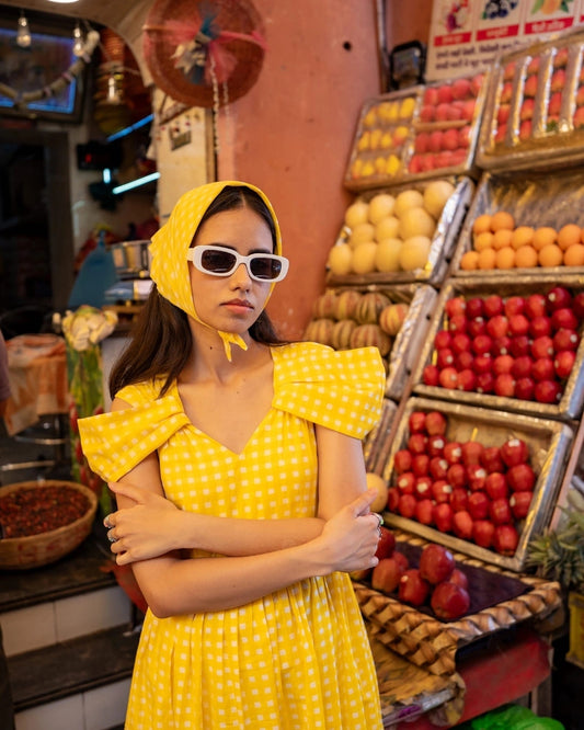 Mango Bliss – Yellow Check Maxi Dress