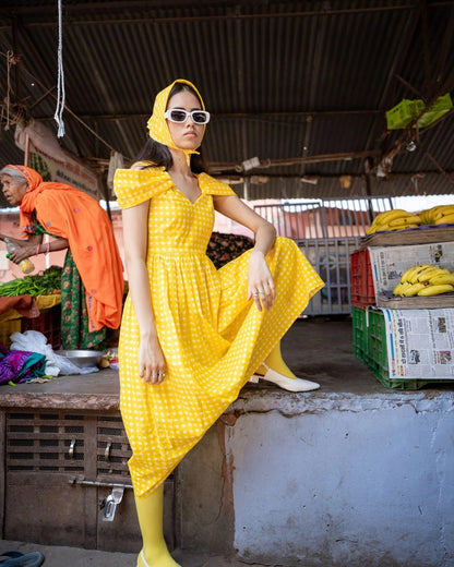 Mango Bliss – Yellow Check Maxi Dress