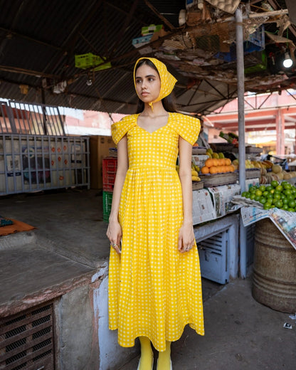Mango Bliss – Yellow Check Maxi Dress