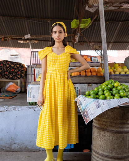 Mango Bliss – Yellow Check Maxi Dress