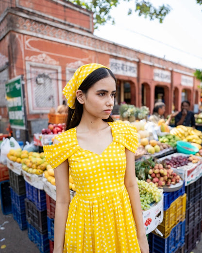 Mango Bliss – Yellow Check Maxi Dress