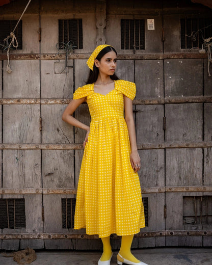 Mango Bliss – Yellow Check Maxi Dress