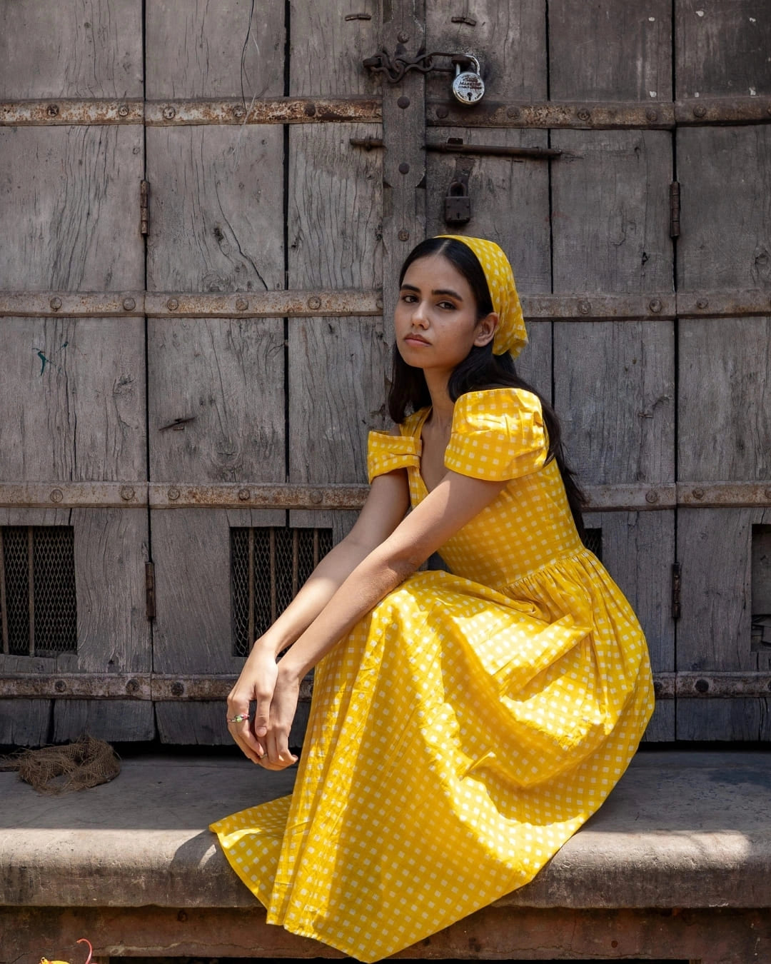 Mango Bliss – Yellow Check Maxi Dress