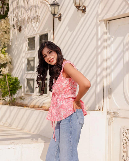 Rosy Flora tie up top