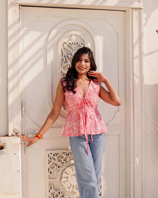 Rosy Flora tie up top