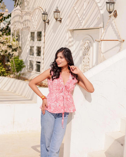 Rosy Flora tie up top