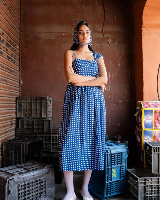 Skyberry – Blue Check Maxi Dress