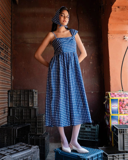 Skyberry – Blue Check Maxi Dress