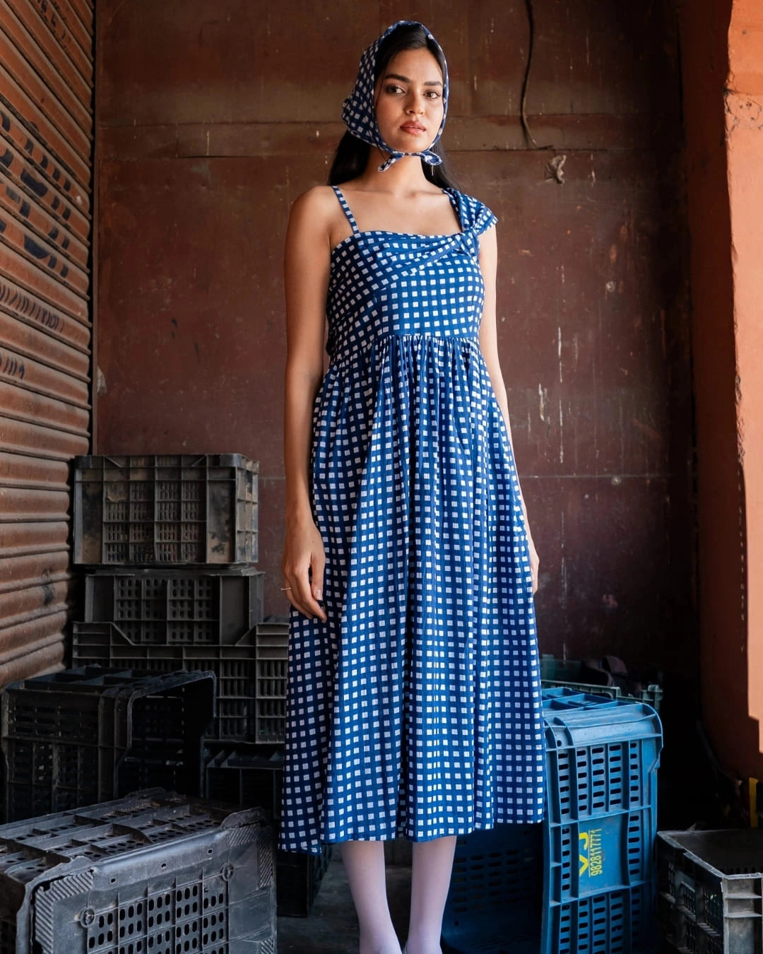 Skyberry – Blue Check Maxi Dress