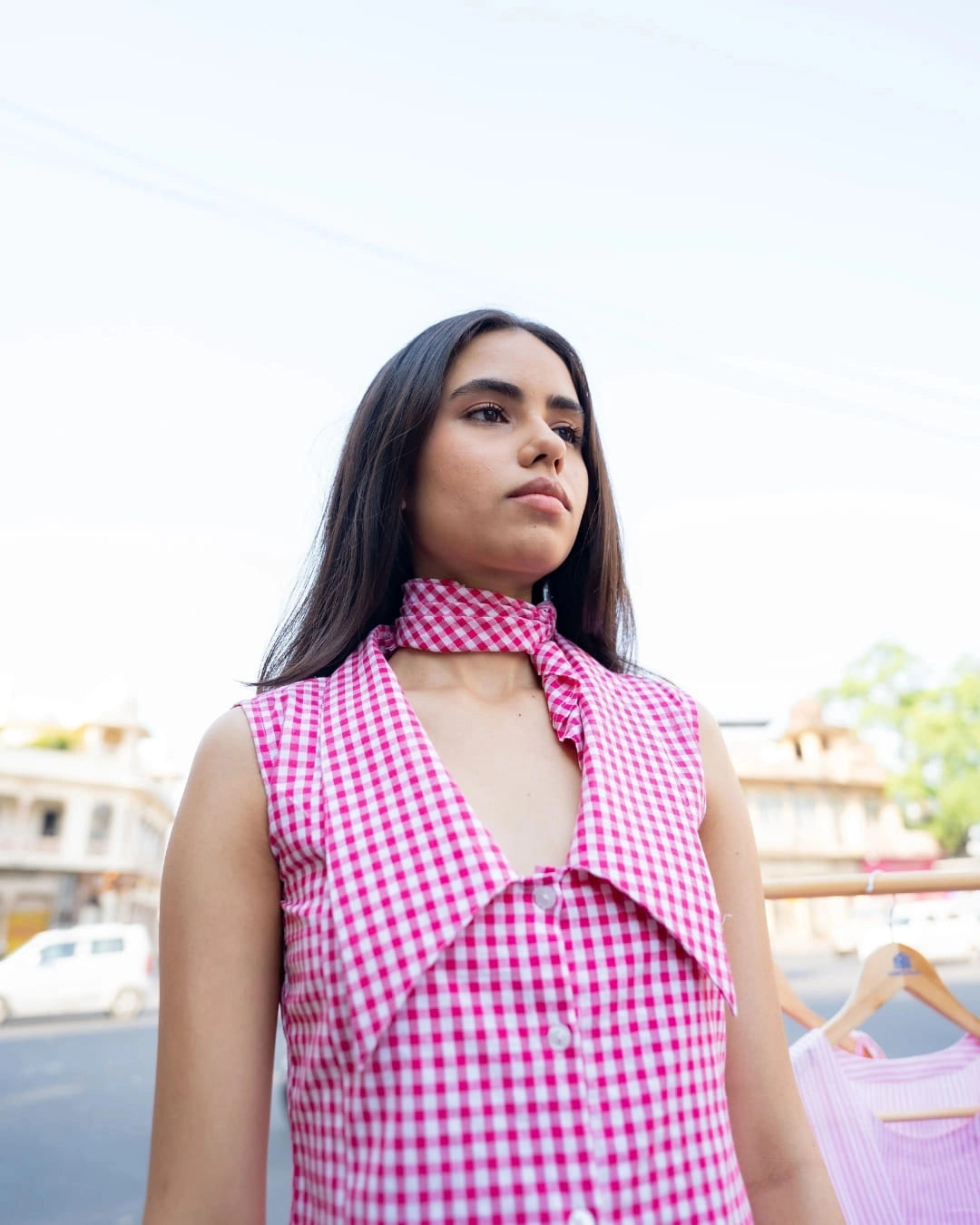 Sugar Berry – Dark Pink Gingham Collar Dress