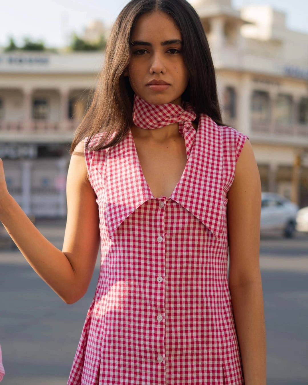 Sugar Berry – Dark Pink Gingham Collar Dress
