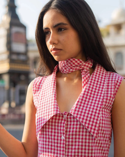 Sugar Berry – Dark Pink Gingham Collar Dress